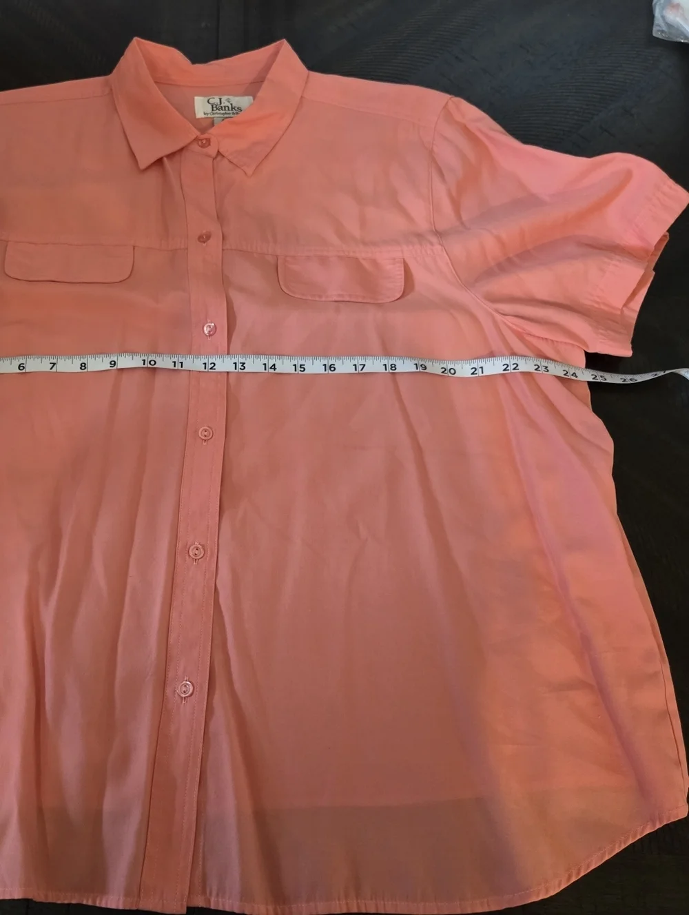 CJ Banks Coral Short Sleeve Button Down Utility Shirt Plus Size 22W